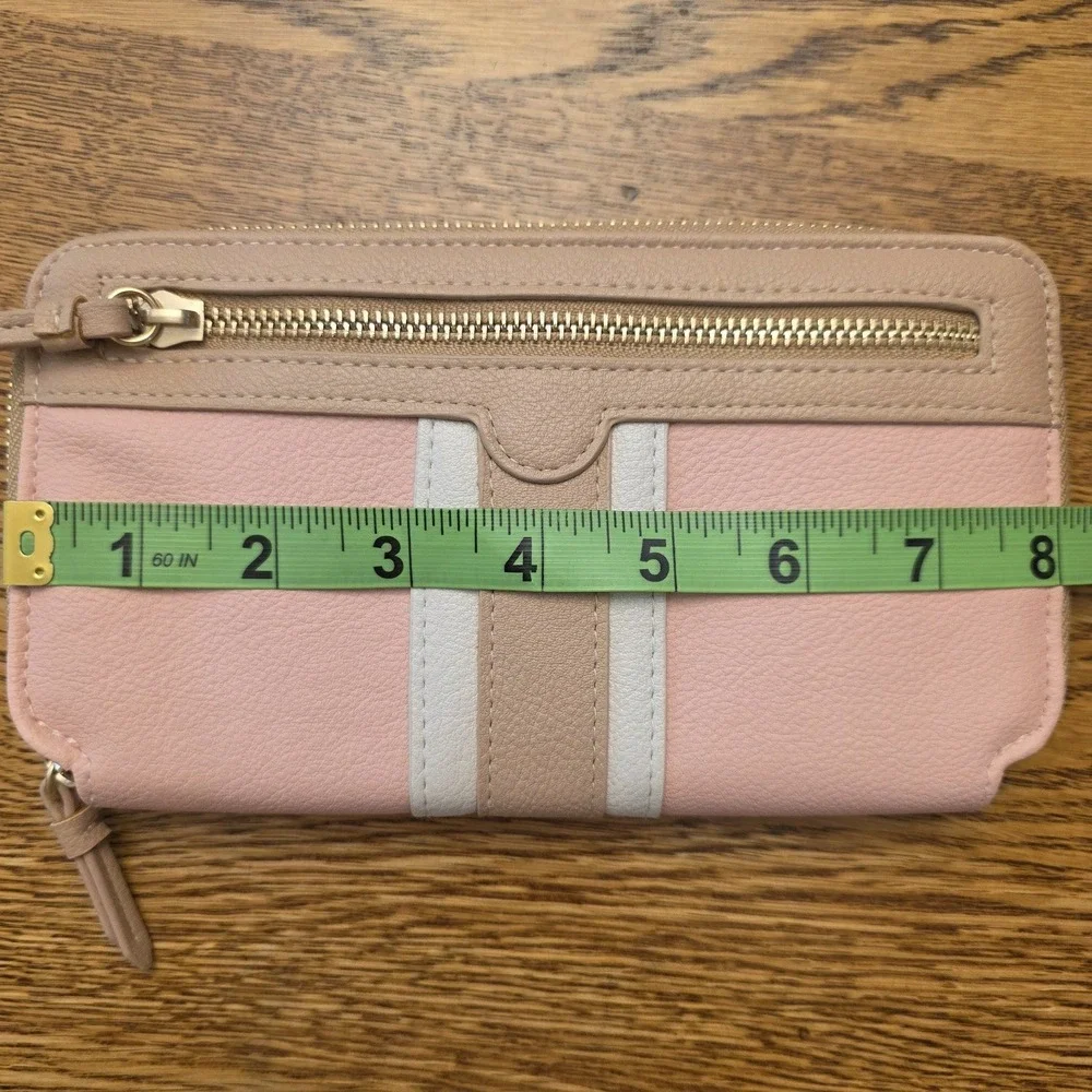 Pink Tan Colorblock Zip Around Continental Wallet Faux Leather Cottagecore Girly